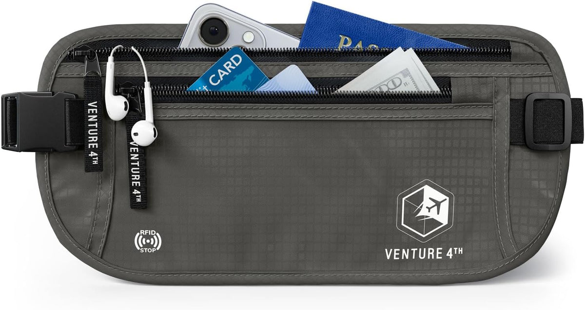 Money Belt for Travel – Slim Hidden Under-Clothes RFID Blocking Anti-Theft Passport Holder & Travel Wallet Pouch for Men & Women to Protect Cash, Cards & Documents (Black)