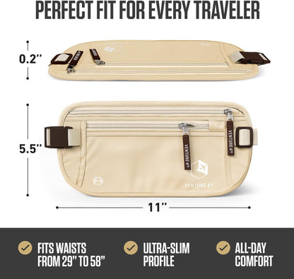 Money Belt for Travel – Slim Hidden Under-Clothes RFID Blocking Anti-Theft Passport Holder & Travel Wallet Pouch for Men & Women to Protect Cash, Cards & Documents (Black)