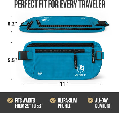 Money Belt for Travel – Slim Hidden Under-Clothes RFID Blocking Anti-Theft Passport Holder & Travel Wallet Pouch for Men & Women to Protect Cash, Cards & Documents (Black)