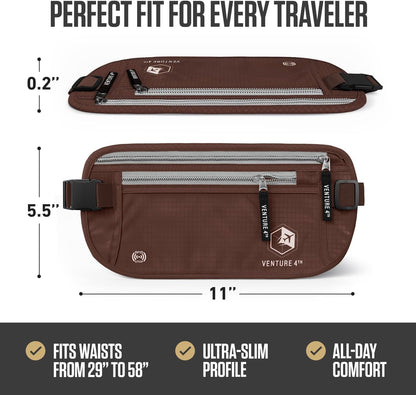 Money Belt for Travel – Slim Hidden Under-Clothes RFID Blocking Anti-Theft Passport Holder & Travel Wallet Pouch for Men & Women to Protect Cash, Cards & Documents (Black)