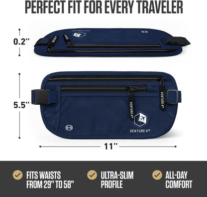 Money Belt for Travel – Slim Hidden Under-Clothes RFID Blocking Anti-Theft Passport Holder & Travel Wallet Pouch for Men & Women to Protect Cash, Cards & Documents (Black)