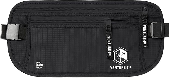 Money Belt for Travel – Slim Hidden Under-Clothes RFID Blocking Anti-Theft Passport Holder & Travel Wallet Pouch for Men & Women to Protect Cash, Cards & Documents (Black)