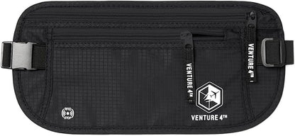 Money Belt for Travel – Slim Hidden Under-Clothes RFID Blocking Anti-Theft Passport Holder & Travel Wallet Pouch for Men & Women to Protect Cash, Cards & Documents (Black)