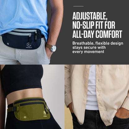 Money Belt for Travel – Slim Hidden Under-Clothes RFID Blocking Anti-Theft Passport Holder & Travel Wallet Pouch for Men & Women to Protect Cash, Cards & Documents (Black)