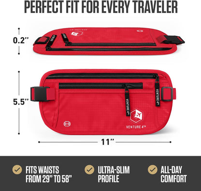 Money Belt for Travel – Slim Hidden Under-Clothes RFID Blocking Anti-Theft Passport Holder & Travel Wallet Pouch for Men & Women to Protect Cash, Cards & Documents (Black)