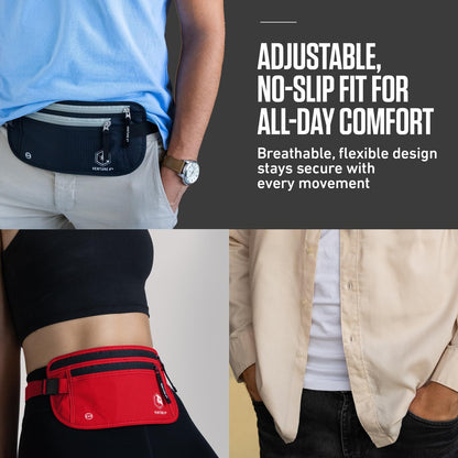 Money Belt for Travel – Slim Hidden Under-Clothes RFID Blocking Anti-Theft Passport Holder & Travel Wallet Pouch for Men & Women to Protect Cash, Cards & Documents (Black)