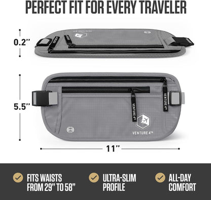 Money Belt for Travel – Slim Hidden Under-Clothes RFID Blocking Anti-Theft Passport Holder & Travel Wallet Pouch for Men & Women to Protect Cash, Cards & Documents (Black)