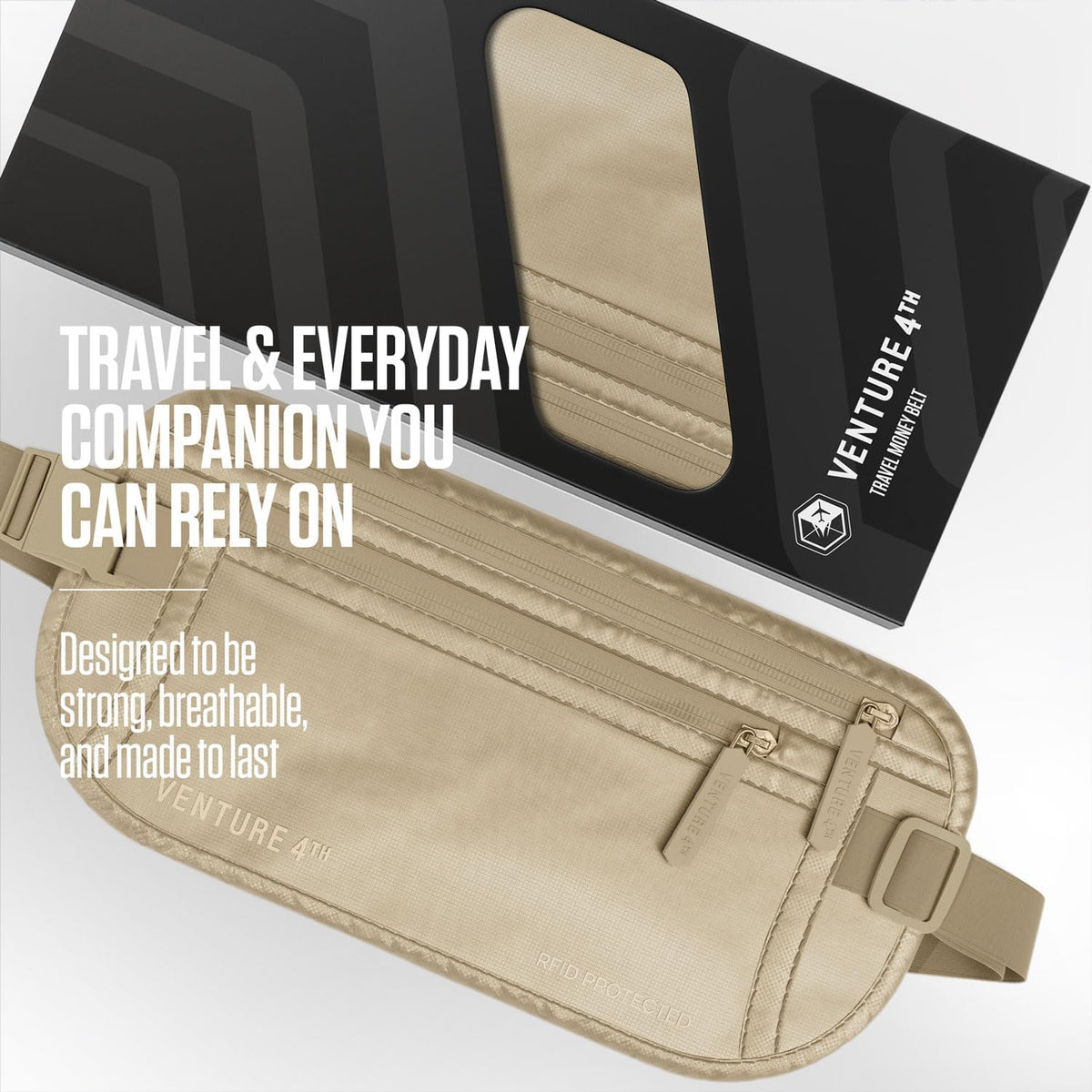 Money Belt for Travel – Slim Hidden Under-Clothes RFID Blocking Anti-Theft Passport Holder & Travel Wallet Pouch for Men & Women to Protect Cash, Cards & Documents (Black)