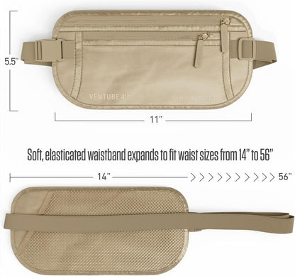 Money Belt for Travel – Slim Hidden Under-Clothes RFID Blocking Anti-Theft Passport Holder & Travel Wallet Pouch for Men & Women to Protect Cash, Cards & Documents (Black)
