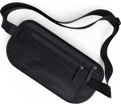 Money Belt for Travel – Slim Hidden Under-Clothes RFID Blocking Anti-Theft Passport Holder & Travel Wallet Pouch for Men & Women to Protect Cash, Cards & Documents (Black)