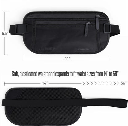 Money Belt for Travel – Slim Hidden Under-Clothes RFID Blocking Anti-Theft Passport Holder & Travel Wallet Pouch for Men & Women to Protect Cash, Cards & Documents (Black)