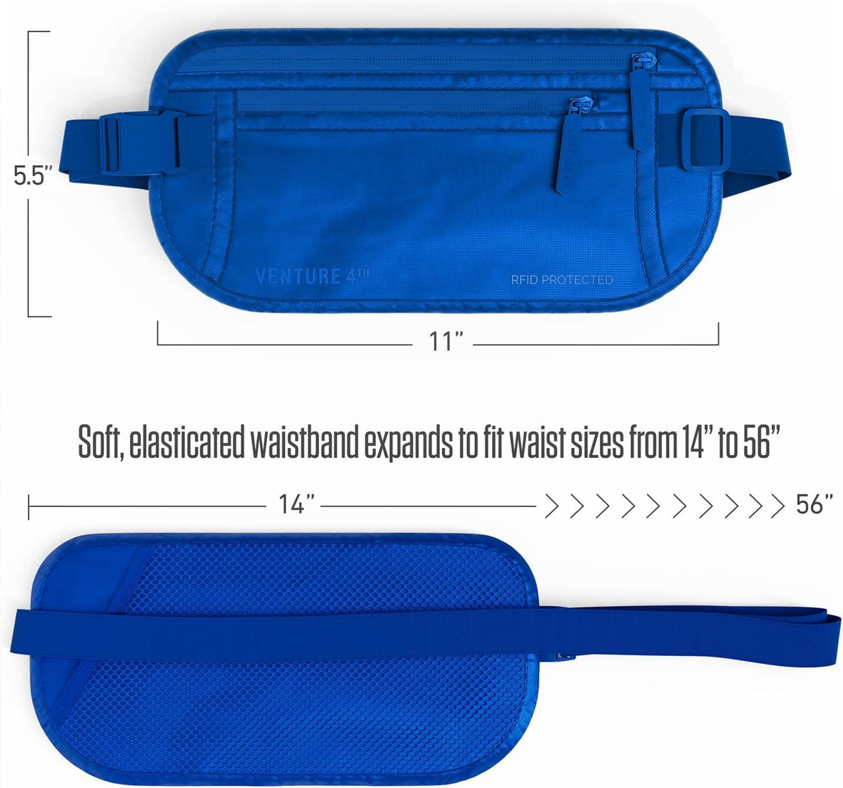 Money Belt for Travel – Slim Hidden Under-Clothes RFID Blocking Anti-Theft Passport Holder & Travel Wallet Pouch for Men & Women to Protect Cash, Cards & Documents (Black)