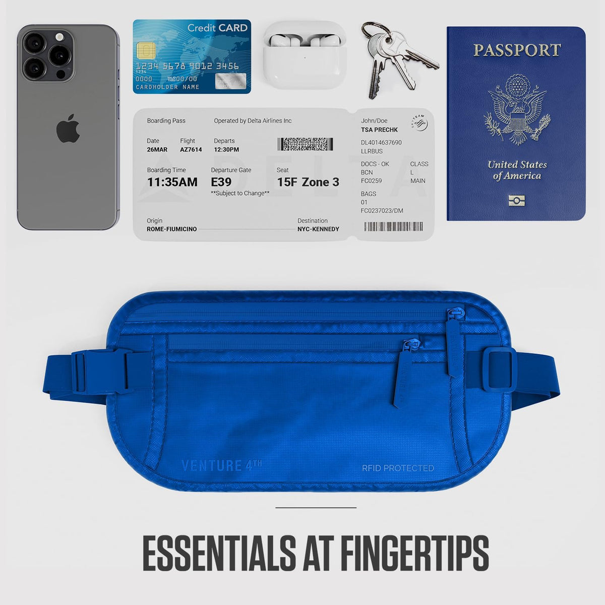 Money Belt for Travel – Slim Hidden Under-Clothes RFID Blocking Anti-Theft Passport Holder & Travel Wallet Pouch for Men & Women to Protect Cash, Cards & Documents (Black)
