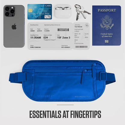 Money Belt for Travel – Slim Hidden Under-Clothes RFID Blocking Anti-Theft Passport Holder & Travel Wallet Pouch for Men & Women to Protect Cash, Cards & Documents (Black)
