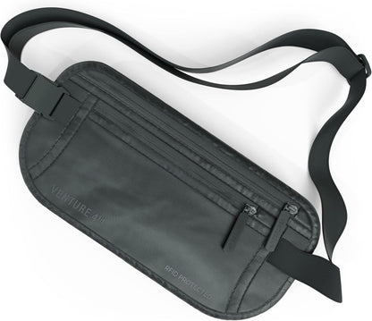 Money Belt for Travel – Slim Hidden Under-Clothes RFID Blocking Anti-Theft Passport Holder & Travel Wallet Pouch for Men & Women to Protect Cash, Cards & Documents (Black)