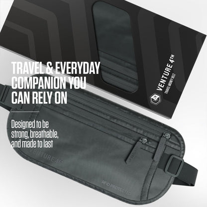 Money Belt for Travel – Slim Hidden Under-Clothes RFID Blocking Anti-Theft Passport Holder & Travel Wallet Pouch for Men & Women to Protect Cash, Cards & Documents (Black)
