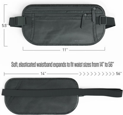 Money Belt for Travel – Slim Hidden Under-Clothes RFID Blocking Anti-Theft Passport Holder & Travel Wallet Pouch for Men & Women to Protect Cash, Cards & Documents (Black)