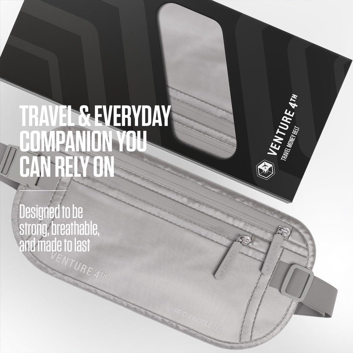 Money Belt for Travel – Slim Hidden Under-Clothes RFID Blocking Anti-Theft Passport Holder & Travel Wallet Pouch for Men & Women to Protect Cash, Cards & Documents (Black)