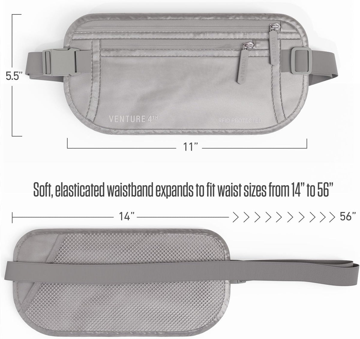 Money Belt for Travel – Slim Hidden Under-Clothes RFID Blocking Anti-Theft Passport Holder & Travel Wallet Pouch for Men & Women to Protect Cash, Cards & Documents (Black)