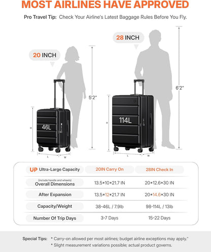 Expandable 20Inch Carry On Luggage Airline Approved - Top Opening Hardside Travel Suitcase Unbreakable -with Cup Holder,USB Charge,Side Pothook, 360°Spinner Wheels, TSA Lock-Wine Red