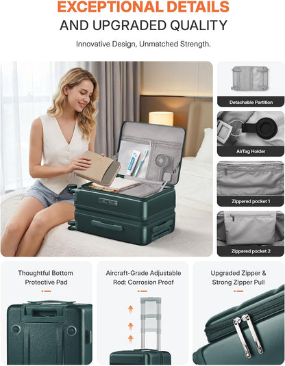 Expandable 20Inch Carry On Luggage Airline Approved - Top Opening Hardside Travel Suitcase Unbreakable -with Cup Holder,USB Charge,Side Pothook, 360°Spinner Wheels, TSA Lock-Wine Red
