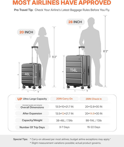 Expandable 20Inch Carry On Luggage Airline Approved - Top Opening Hardside Travel Suitcase Unbreakable -with Cup Holder,USB Charge,Side Pothook, 360°Spinner Wheels, TSA Lock-Wine Red