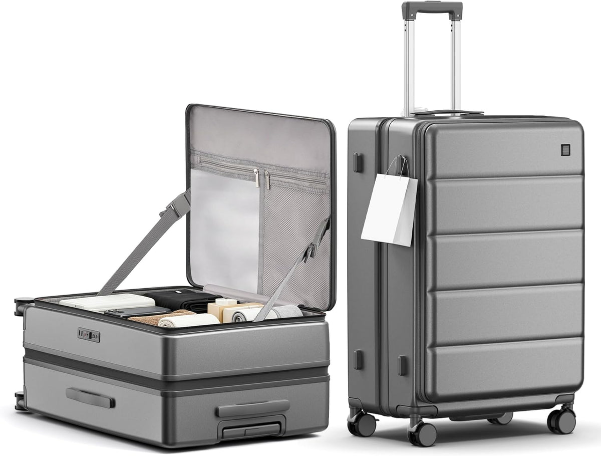 Expandable 20Inch Carry On Luggage Airline Approved - Top Opening Hardside Travel Suitcase Unbreakable -with Cup Holder,USB Charge,Side Pothook, 360°Spinner Wheels, TSA Lock-Wine Red