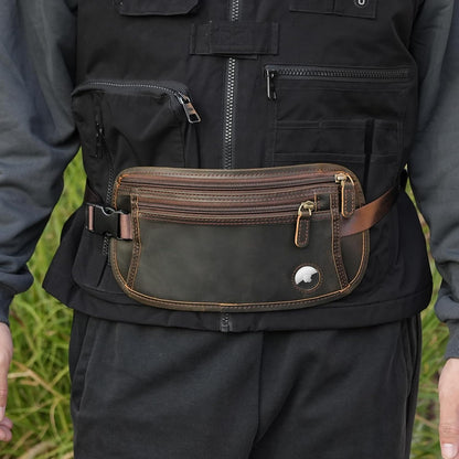 Polare Full Grain Leather Money Belt Hidden Passport Holder Wallet Travel Pouch with AirTag Slot Slim RFID Blocking Undercover Waist Bag