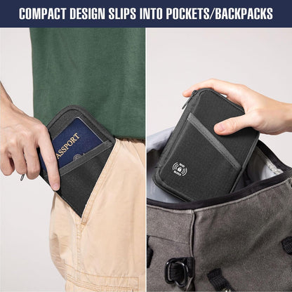Passport Holder & Travel Wallet with RFID Blocking - Premium Document Organizer Case for Men and Women - Multiple Card Slots, Holds Passports, Cards, Tickets, ID, Cash Holder(Black)