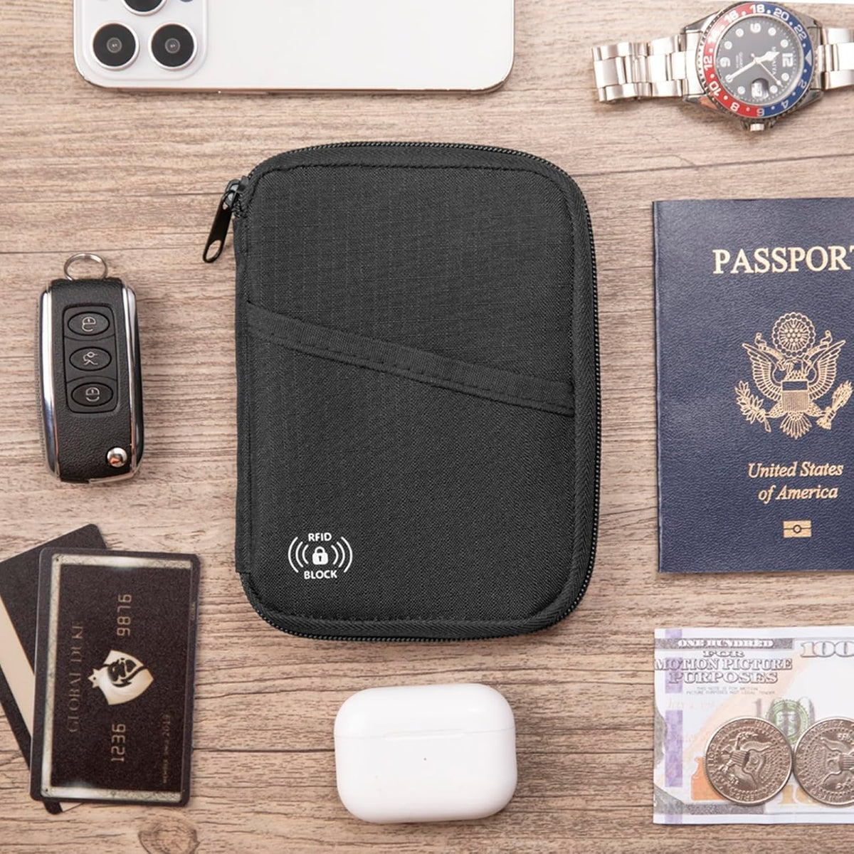 Passport Holder & Travel Wallet with RFID Blocking - Premium Document Organizer Case for Men and Women - Multiple Card Slots, Holds Passports, Cards, Tickets, ID, Cash Holder(Black)