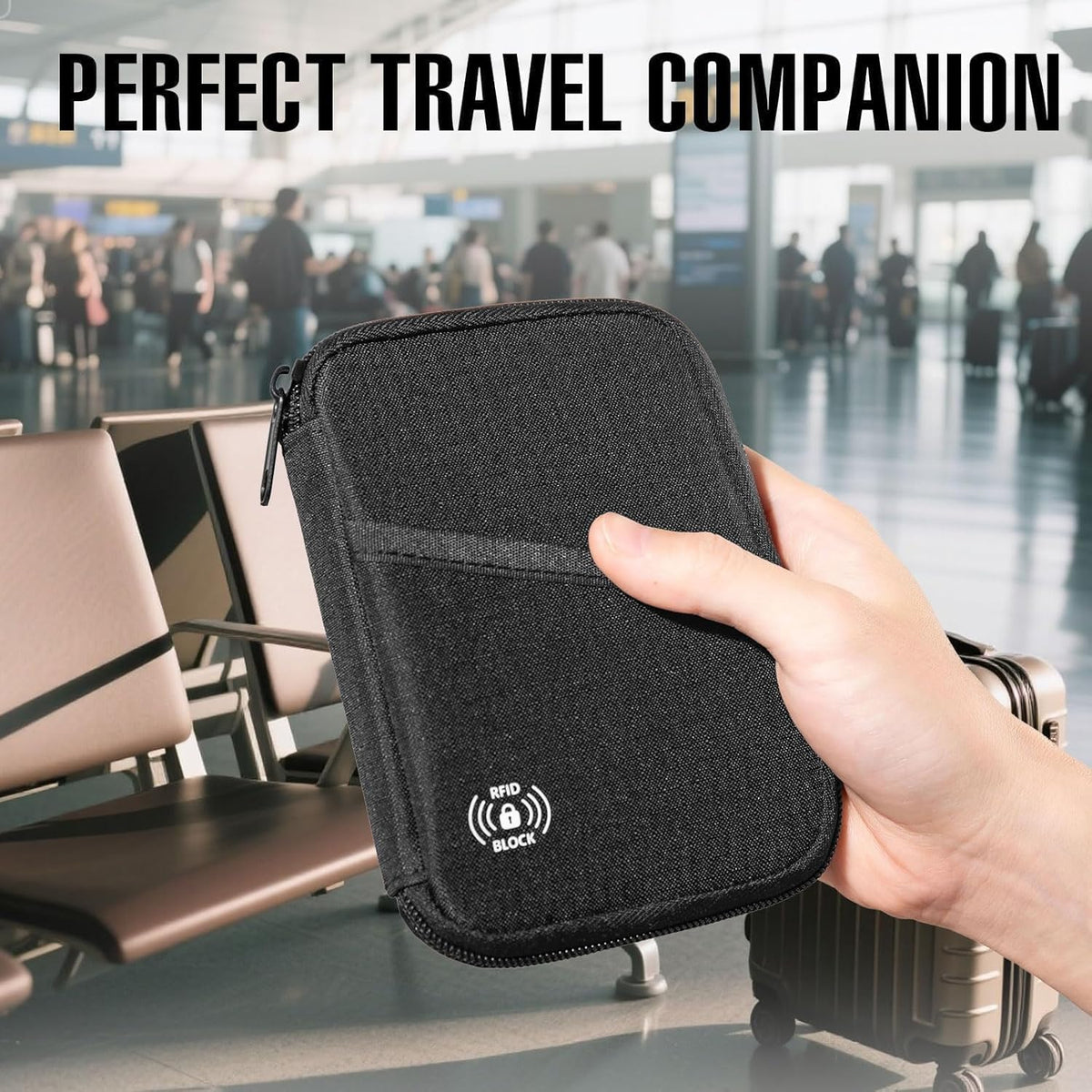 Passport Holder & Travel Wallet with RFID Blocking - Premium Document Organizer Case for Men and Women - Multiple Card Slots, Holds Passports, Cards, Tickets, ID, Cash Holder(Black)