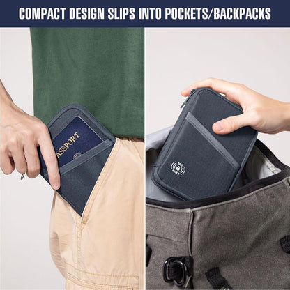 Passport Holder & Travel Wallet with RFID Blocking - Premium Document Organizer Case for Men and Women - Multiple Card Slots, Holds Passports, Cards, Tickets, ID, Cash Holder(Black)