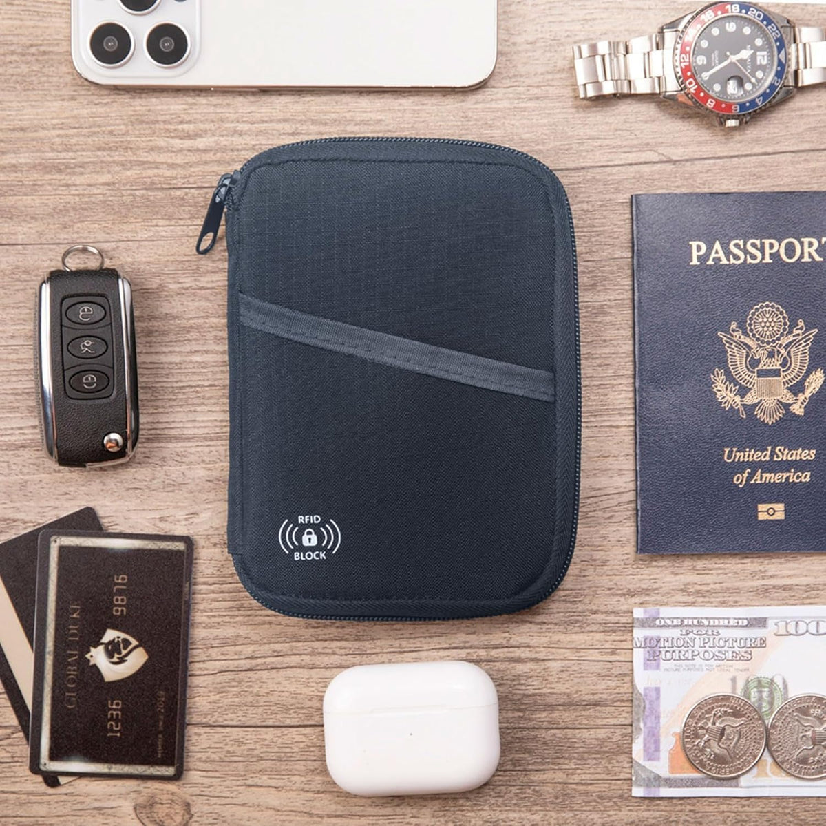 Passport Holder & Travel Wallet with RFID Blocking - Premium Document Organizer Case for Men and Women - Multiple Card Slots, Holds Passports, Cards, Tickets, ID, Cash Holder(Black)