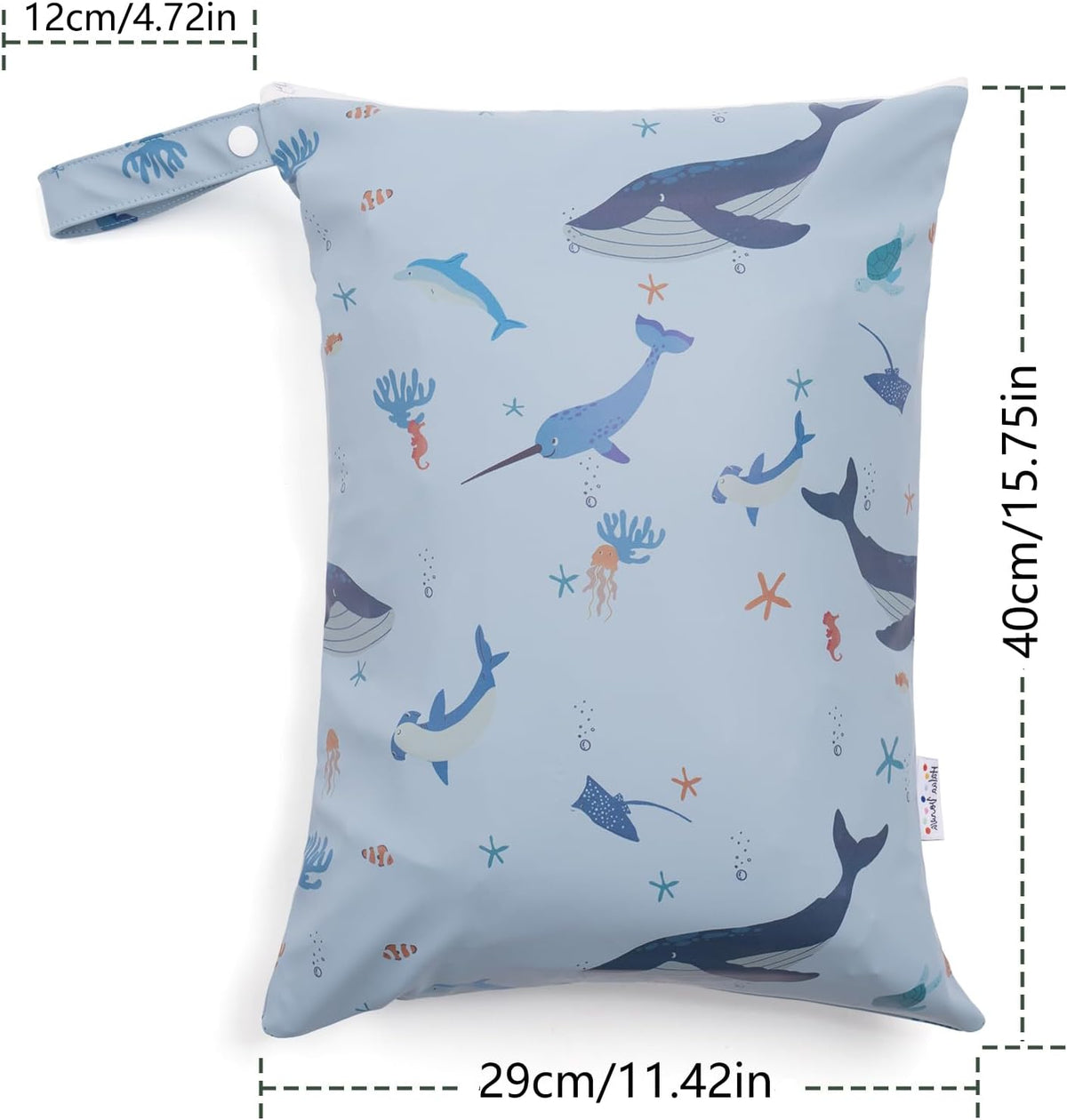 Wet Dry Bag Waterproof Wet Bags Baby Diaper Bag with Handle Reusable with Two Zippered Pockets Travel Beach Pool Daycare Baby Diapers Bag for Swimsuits or Wet Clothes, Dinosaur
