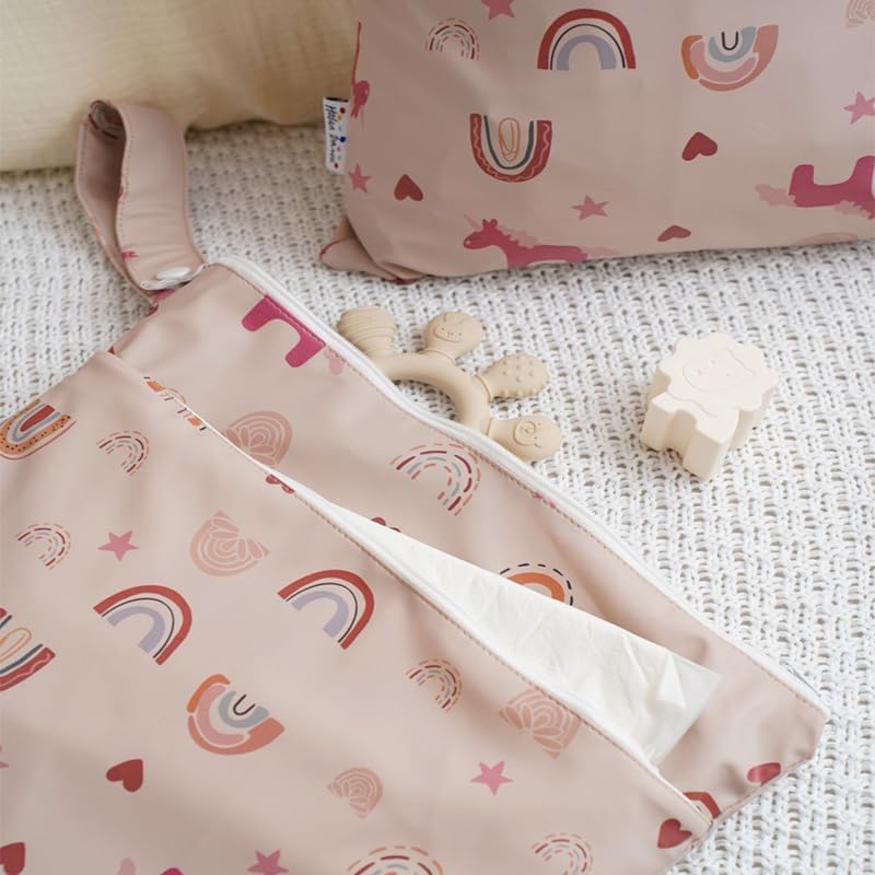Wet Dry Bag Waterproof Wet Bags Baby Diaper Bag with Handle Reusable with Two Zippered Pockets Travel Beach Pool Daycare Baby Diapers Bag for Swimsuits or Wet Clothes, Dinosaur