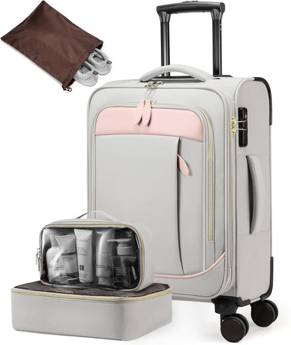 4 Pcs Carry On Luggage 22x14x9 Airline Approved 20 Inch Underseat Carry on Suitcase for Women Men Softside Travel Luggage with Spinner Wheels and TSA Lock