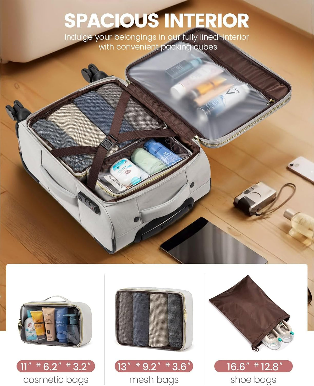 4 Pcs Carry On Luggage 22x14x9 Airline Approved 20 Inch Underseat Carry on Suitcase for Women Men Softside Travel Luggage with Spinner Wheels and TSA Lock