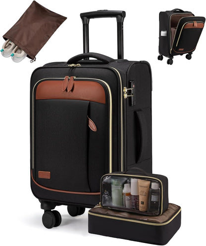 4 Pcs Carry On Luggage 22x14x9 Airline Approved 20 Inch Underseat Carry on Suitcase for Women Men Softside Travel Luggage with Spinner Wheels and TSA Lock