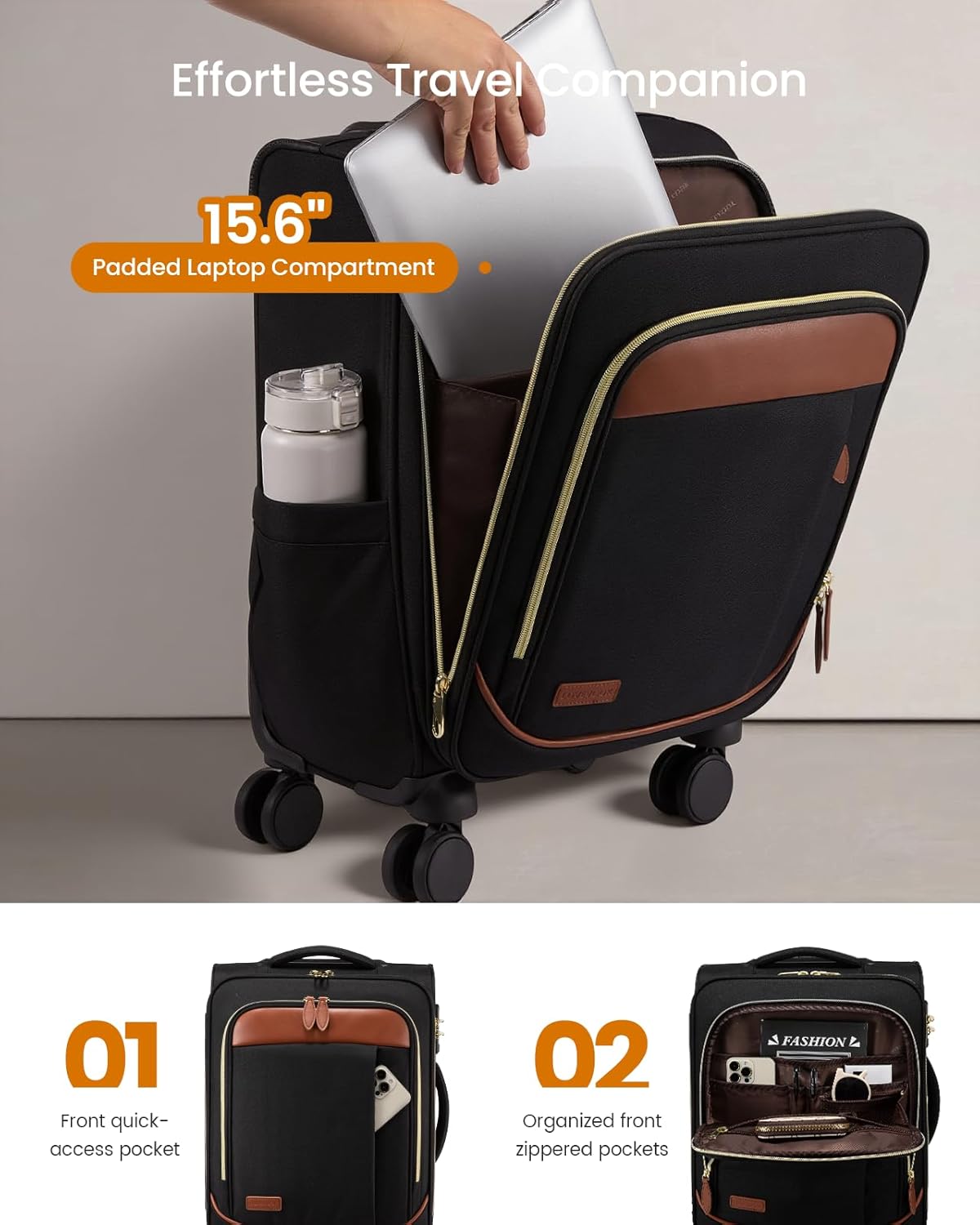 4 Pcs Carry On Luggage 22x14x9 Airline Approved 20 Inch Underseat Carry on Suitcase for Women Men Softside Travel Luggage with Spinner Wheels and TSA Lock
