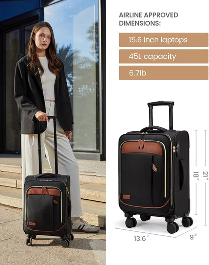 4 Pcs Carry On Luggage 22x14x9 Airline Approved 20 Inch Underseat Carry on Suitcase for Women Men Softside Travel Luggage with Spinner Wheels and TSA Lock
