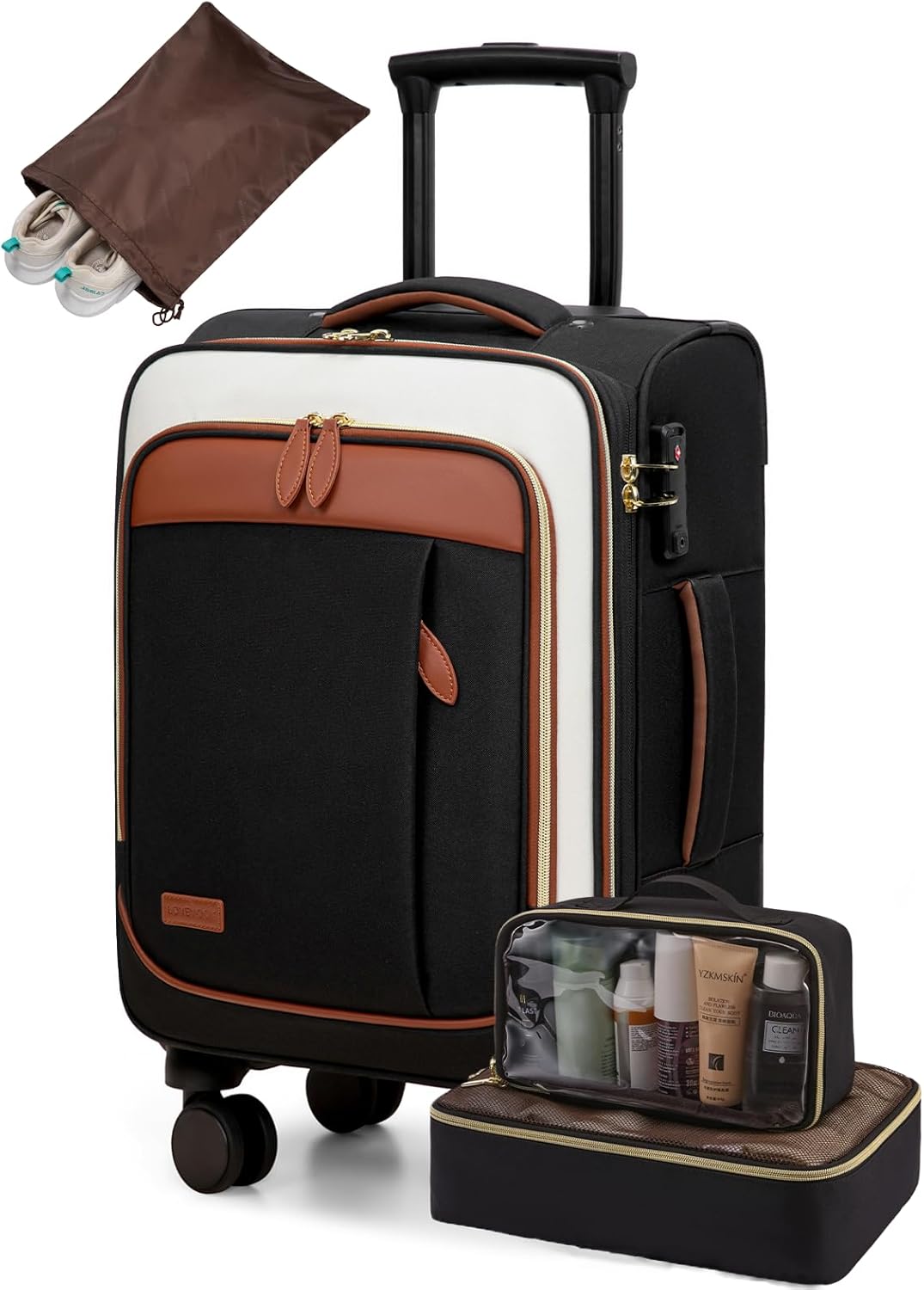 4 Pcs Carry On Luggage 22x14x9 Airline Approved 20 Inch Underseat Carry on Suitcase for Women Men Softside Travel Luggage with Spinner Wheels and TSA Lock