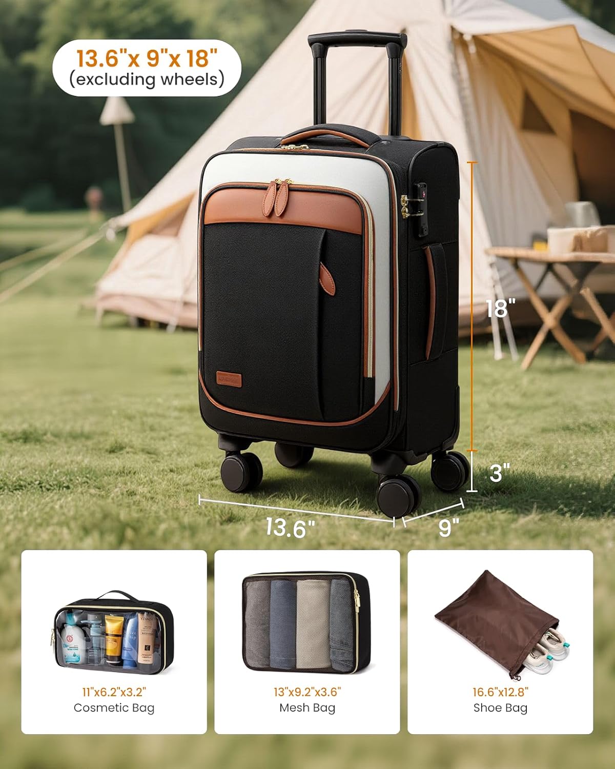 4 Pcs Carry On Luggage 22x14x9 Airline Approved 20 Inch Underseat Carry on Suitcase for Women Men Softside Travel Luggage with Spinner Wheels and TSA Lock