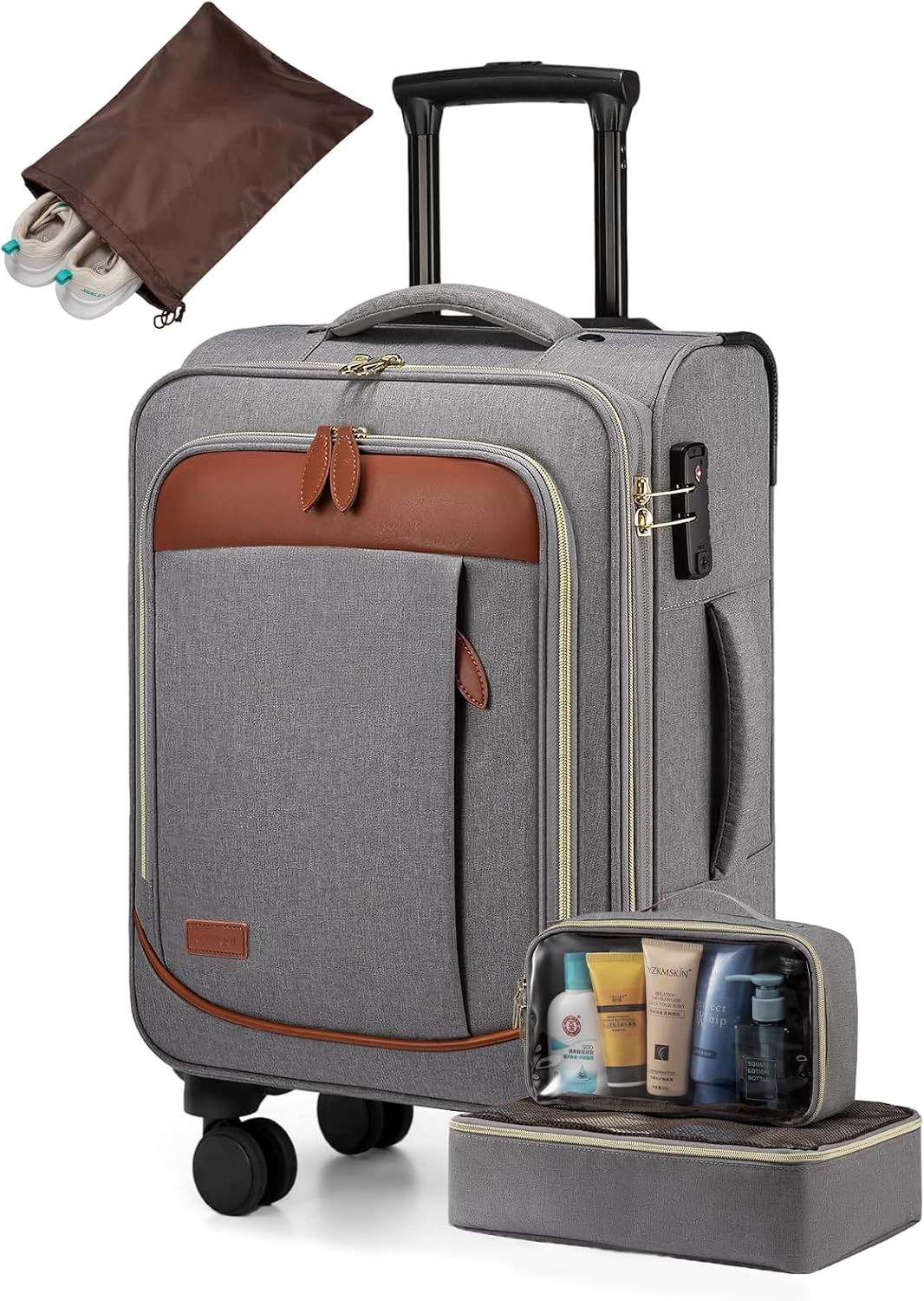 4 Pcs Carry On Luggage 22x14x9 Airline Approved 20 Inch Underseat Carry on Suitcase for Women Men Softside Travel Luggage with Spinner Wheels and TSA Lock