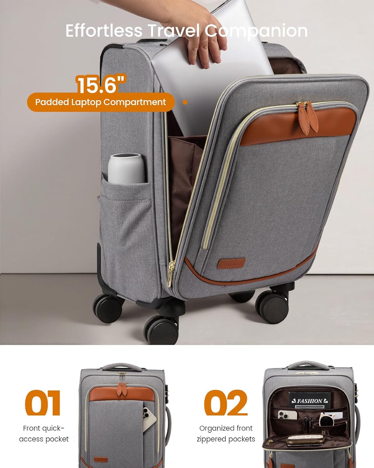 4 Pcs Carry On Luggage 22x14x9 Airline Approved 20 Inch Underseat Carry on Suitcase for Women Men Softside Travel Luggage with Spinner Wheels and TSA Lock