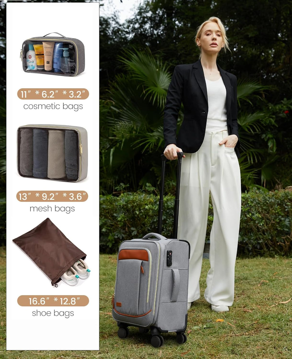 4 Pcs Carry On Luggage 22x14x9 Airline Approved 20 Inch Underseat Carry on Suitcase for Women Men Softside Travel Luggage with Spinner Wheels and TSA Lock