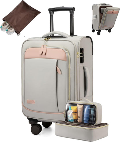4 Pcs Carry On Luggage 22x14x9 Airline Approved 20 Inch Underseat Carry on Suitcase for Women Men Softside Travel Luggage with Spinner Wheels and TSA Lock