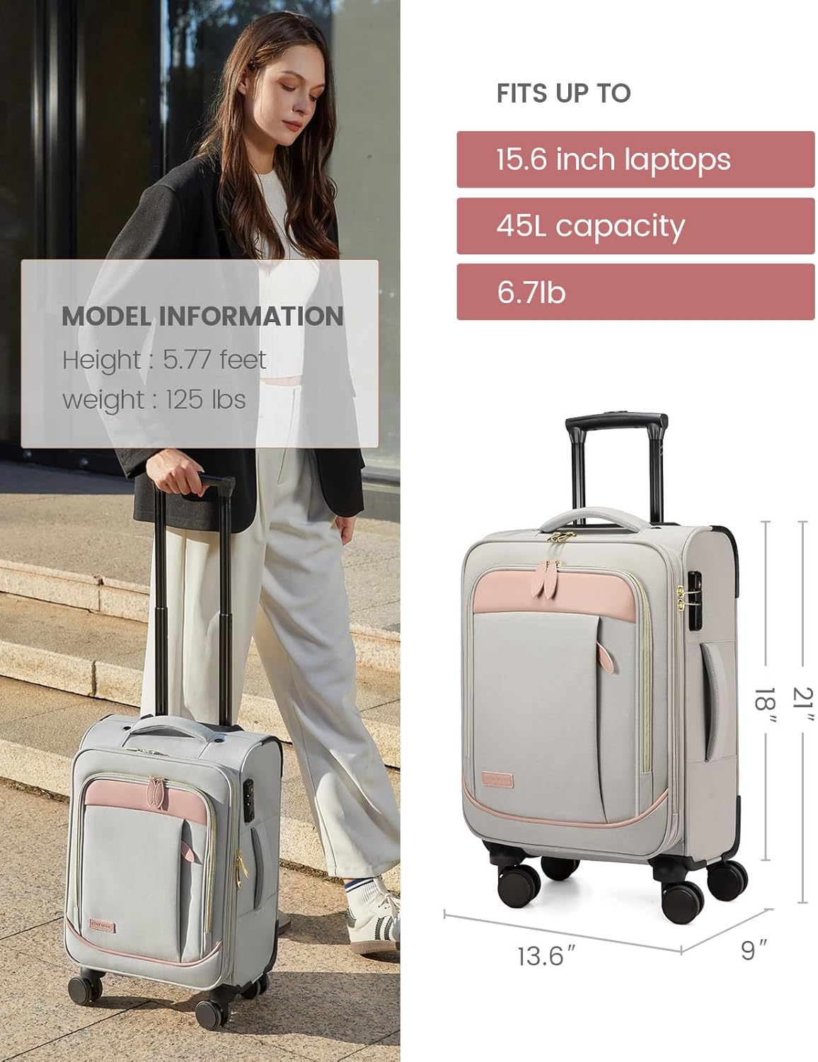 4 Pcs Carry On Luggage 22x14x9 Airline Approved 20 Inch Underseat Carry on Suitcase for Women Men Softside Travel Luggage with Spinner Wheels and TSA Lock