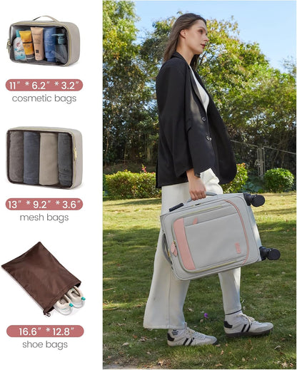 4 Pcs Carry On Luggage 22x14x9 Airline Approved 20 Inch Underseat Carry on Suitcase for Women Men Softside Travel Luggage with Spinner Wheels and TSA Lock