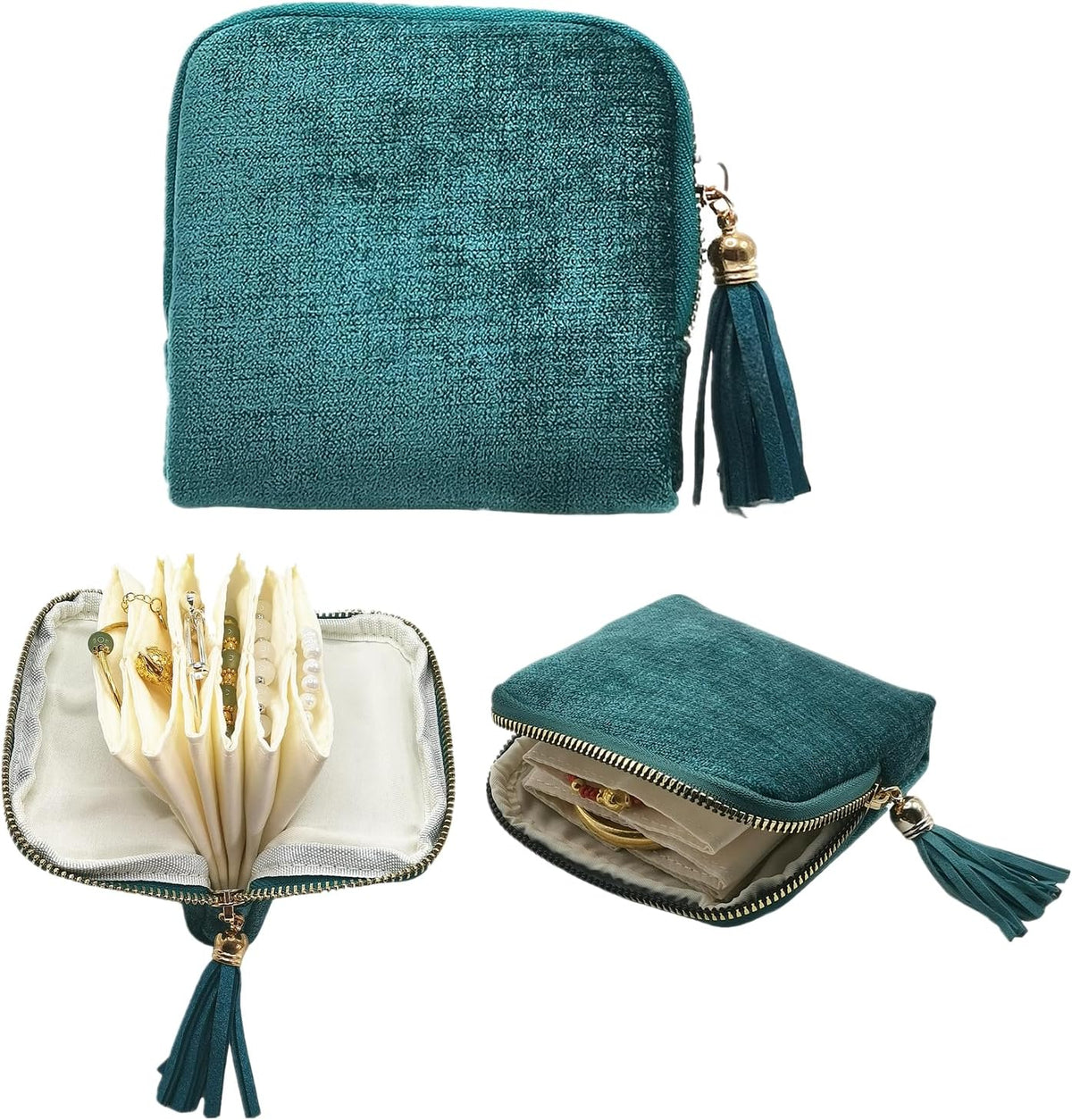 Small Travel Jewelry Case - Jewelry Travel Organizer Bag with Tassel Zipper for Bracelets, Necklaces, Bangles, Jewelry Organizer Storage Bag Gift for Women Girls - LJB001-Olive Green