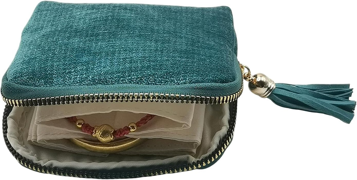Small Travel Jewelry Case - Jewelry Travel Organizer Bag with Tassel Zipper for Bracelets, Necklaces, Bangles, Jewelry Organizer Storage Bag Gift for Women Girls - LJB001-Olive Green